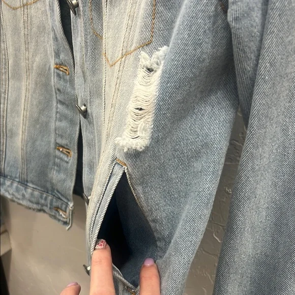 Light Blue Distressed Denim Jacket - Picture 3 of 4